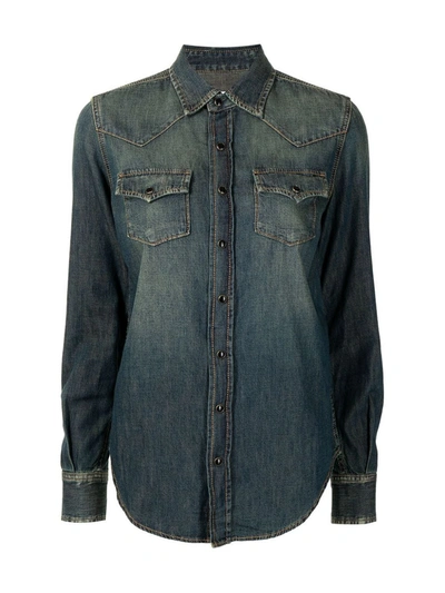 Shop Saint Laurent Press-stud Denim Shirt In Blue