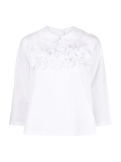 Shop Comme Des Garçons Comme Des Garçons Ruffle Front Cropped Sleeve Shirt In White