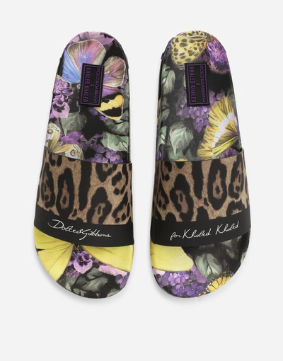 Shop Dolce & Gabbana Rubber Beachwear Sliders With Butterflies Print In Multicolor