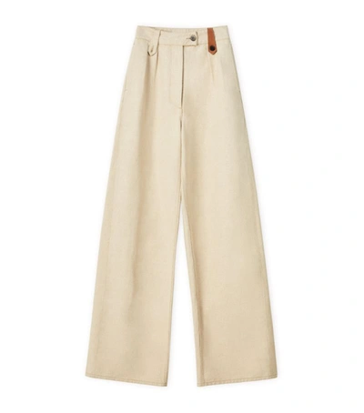 Shop Loewe Cotton-linen Flared Trousers In Beige