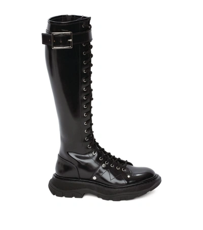 Shop Alexander Mcqueen Leather Tread Lace-up Boots In Black