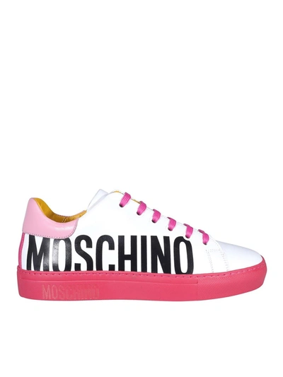 Shop Moschino Logoed Sneakers In White And Fuchsia
