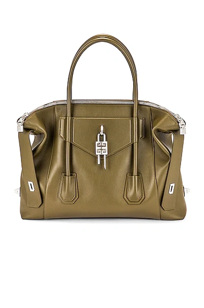 Shop Givenchy Medium Antigona Lock Soft Bag In Dark Khaki