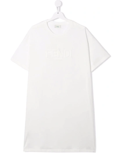 Shop Fendi Teen Logo-lettering T-shirt In White