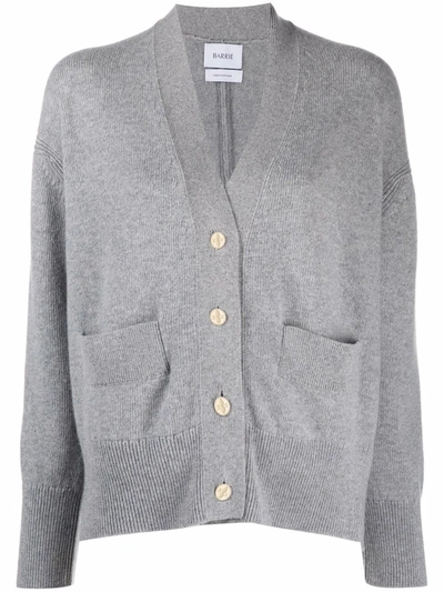 Shop Barrie Rib-detail Cashmere Cardigan In Grey