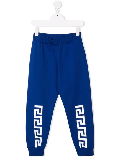 Shop Versace Greca-print Track Pants In Blue