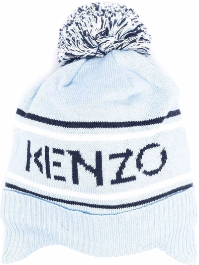 Shop Kenzo Logo-print Knitted Beanie In Blue