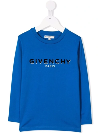 Shop Givenchy Logo-print Crew Neck Sweatshirt In Blue