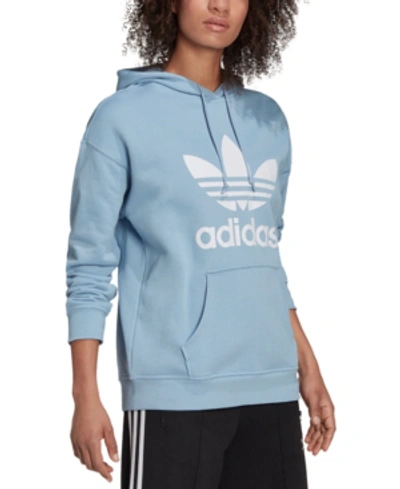 Shop Adidas Originals Women's Cotton Logo Hoodie In Ambient Sky Blue