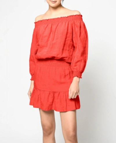 Shop Nicole Miller Women's Off Shoulder Dress In Watermelon