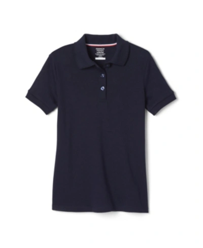 Shop French Toast Plus Size Girls Short Sleeve Picot Collar Interlock Polo Shirt In Navy