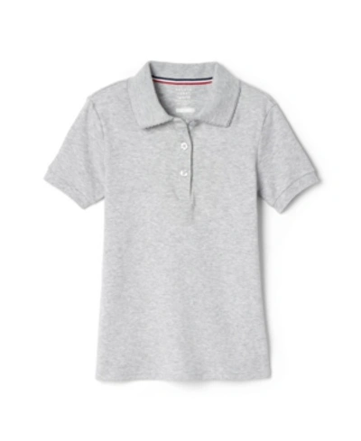 Shop French Toast Big Girls Uniform Short Sleeve Picot Collar Interlock Polo Shirt In Gray