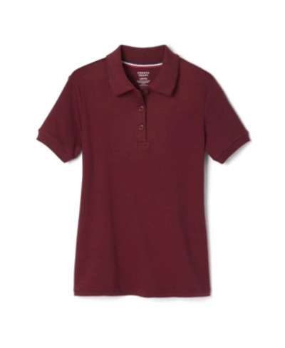 Shop French Toast Big Girls Uniform Short Sleeve Picot Collar Interlock Polo Shirt In Burgundy