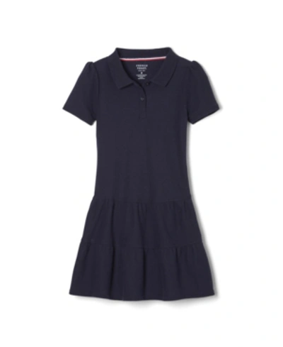 Shop French Toast Little Girls Short Sleeve Ruffle Pique Polo Dress In Navy