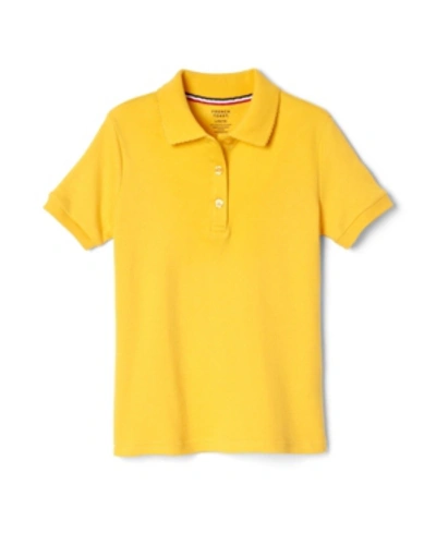 Shop French Toast Big Girls Uniform Short Sleeve Picot Collar Interlock Polo Shirt In Gold