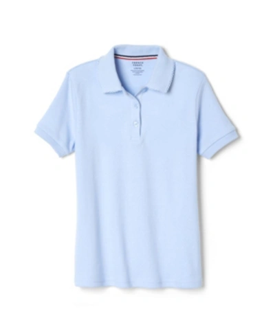 Shop French Toast Little Girls Short Sleeve Picot Collar Interlock Polo Shirt In Blue