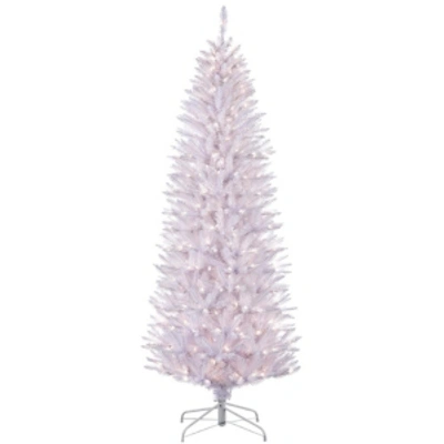 Shop Puleo International 6.5 Ft Pre-lit White Pencil Franklin Fir Pencil Artificial Christmas Tree With 250 Ul- In Green