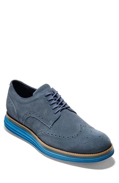 Shop Cole Haan Original Grand Wingtip Derby In Microchip Suede/ Ombre Blue