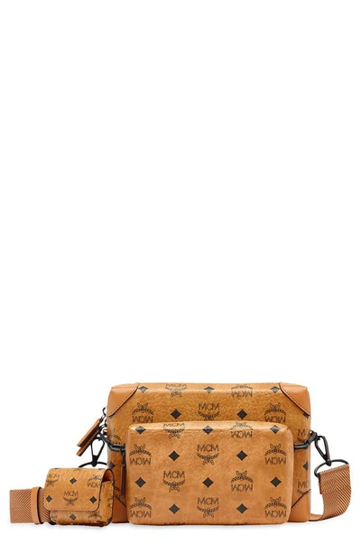 Mcm Berlin Visetos Coated Canvas Crossbody Bag In Cognac