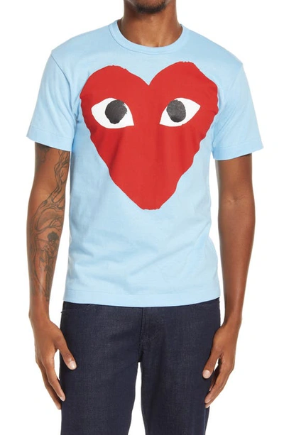 Shop Comme Des Garçons Play Big Red Heart Neon Graphic Tee In Blue