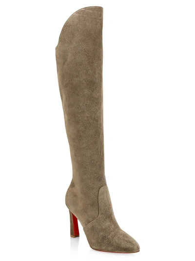 Shop Christian Louboutin Eleonor Tall Velour Boots In Brown