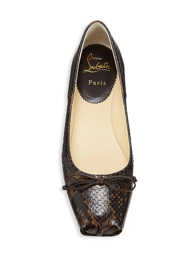 Shop Christian Louboutin Mamadrague Square-toe Snakeskin-embossed Leather Ballet Flats In Dark Brown
