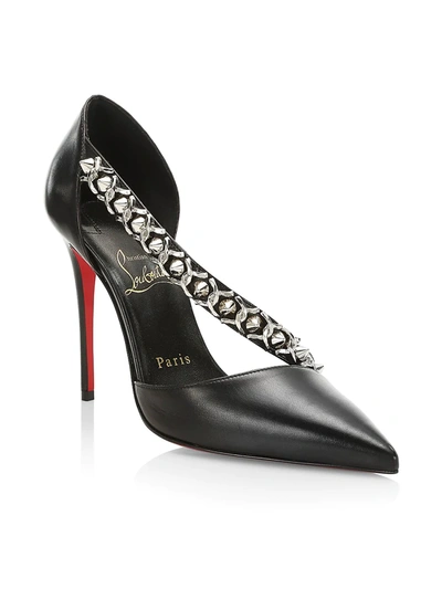Shop Christian Louboutin Deomina Chain Spike Leather Pumps In Black
