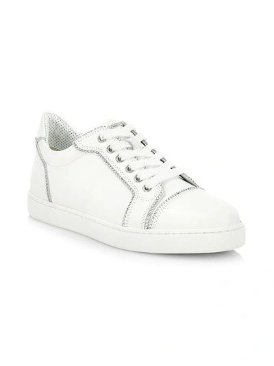 Shop Christian Louboutin Vieira Crystal-embellished Leather Sneakers In Bianco Crystal