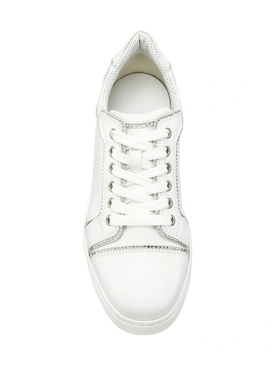 Shop Christian Louboutin Vieira Crystal-embellished Leather Sneakers In Bianco Crystal