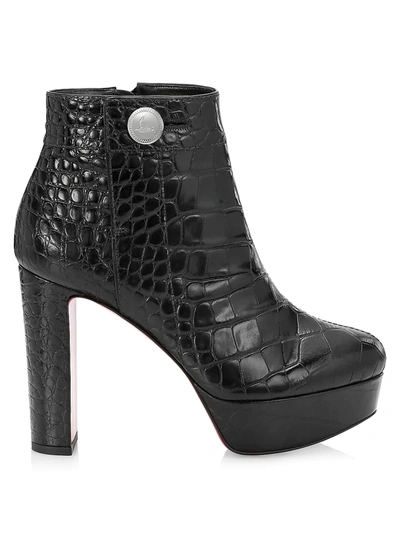 Shop Christian Louboutin Janis Croc-embossed Leather Platform Ankle Boots In Black