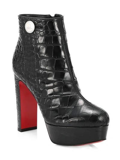 Shop Christian Louboutin Janis Croc-embossed Leather Platform Ankle Boots In Black
