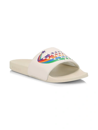 Shop Gucci Rainbow Pursuit Slide Sandal In Mystic White