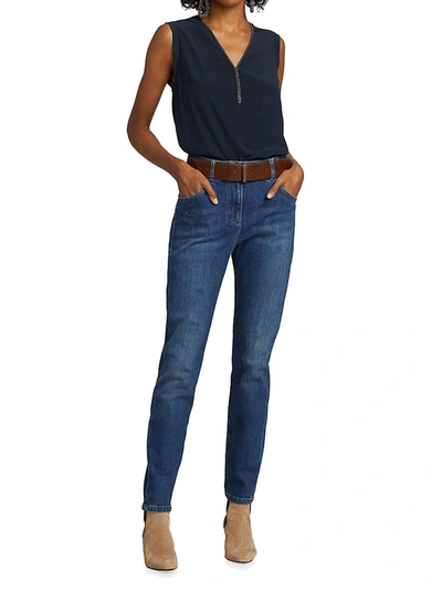 Shop Brunello Cucinelli Ankle Crop Denim Pants In Blue