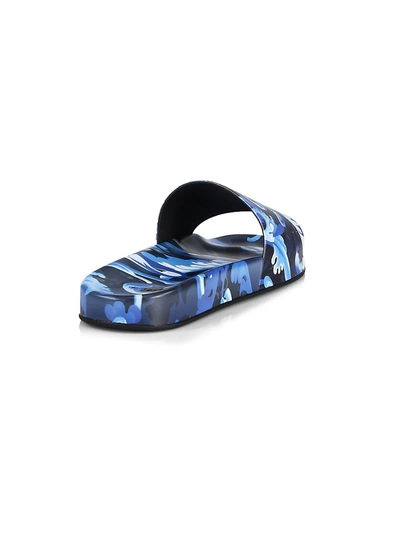 Shop Versace Men's Baroccoflage Slides In Blue Lapis