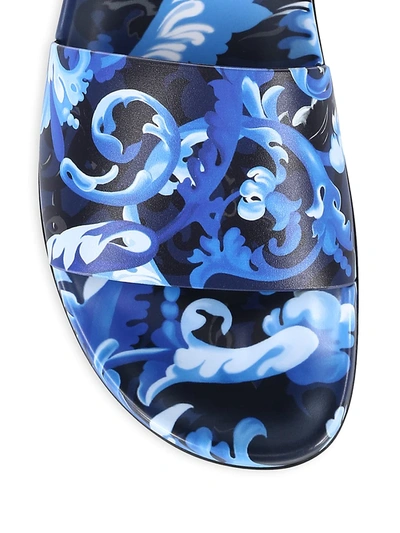 Shop Versace Men's Baroccoflage Slides In Blue Lapis