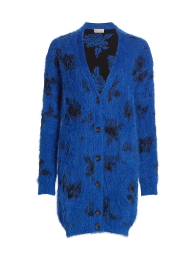 Shop Red Valentino Women's Rose Jacquard Mohair-blend Cardigan In Blue Black