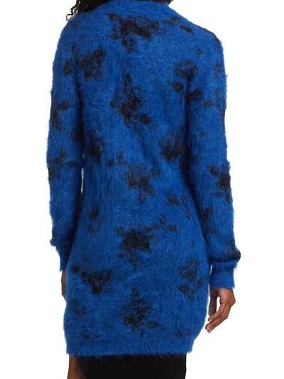 Shop Red Valentino Women's Rose Jacquard Mohair-blend Cardigan In Blue Black