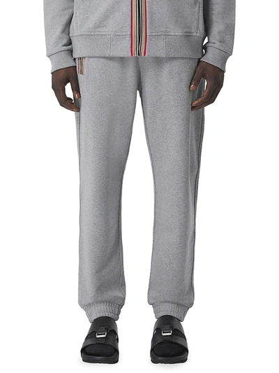 Shop Burberry Icon Stripe Detail Cotton Jogging Pants In Pale Grey