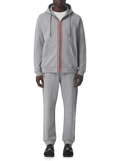 Shop Burberry Icon Stripe Detail Cotton Jogging Pants In Pale Grey