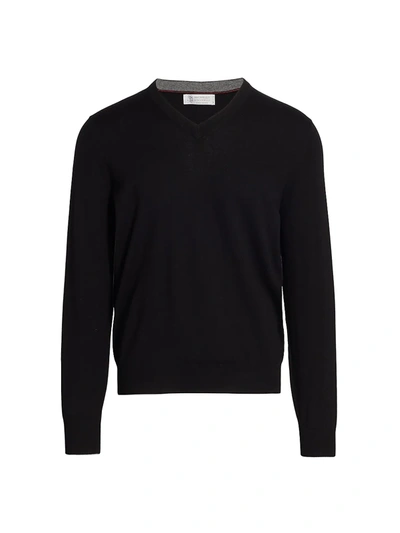 Shop Brunello Cucinelli Men's Cashmere V-neck Sweater In Black