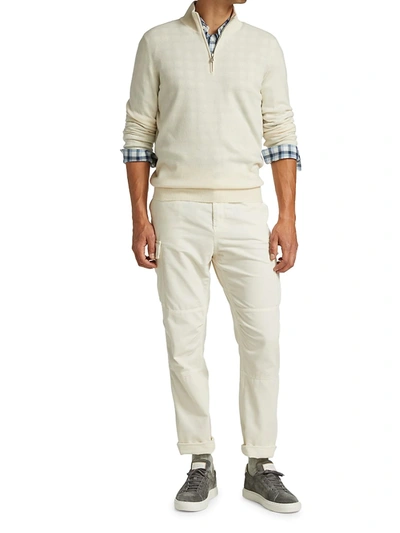 Shop Brunello Cucinelli Men's Cashmere Quarter Zip Sweater In Ivory