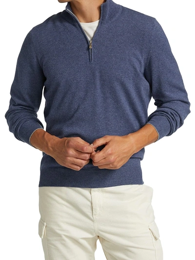 Shop Brunello Cucinelli Men's Cashmere Quarter Zip Sweater In Ivory