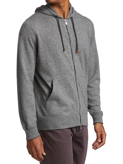 Shop Brunello Cucinelli Men's Cashmere Zip-up Hoodie Sweatshirt In Grey