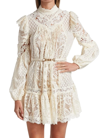 Shop Zimmermann Women's Concert Textured Lace Mini Dress In Cream