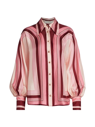 Shop Zimmermann Concert Silk Poet Shirt In Pink Multi