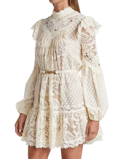 Shop Zimmermann Women's Concert Textured Lace Mini Dress In Cream