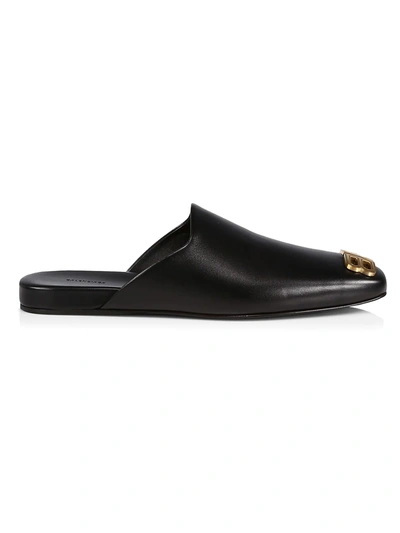 Cosy Bb-plaque Leather Backless Loafers In Black