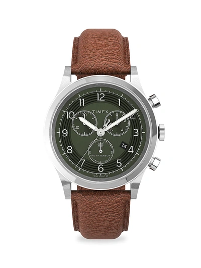 Shop Timex Men's Waterbury Traditional Stainless Steel & Leather Chronograph Watch In Black
