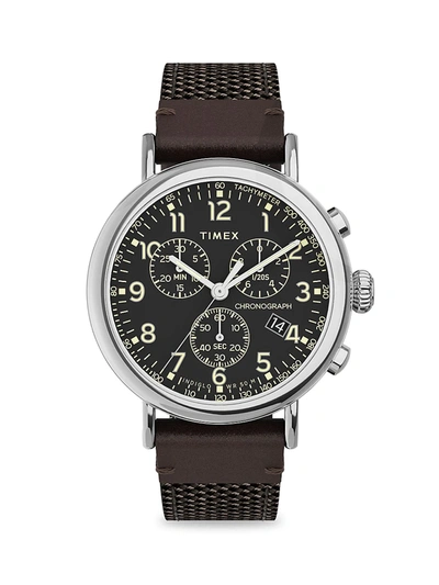 Shop Timex Men's Standard Silvertone & Fabric & Leather Strap Chronograph Watch In Silver Black Brown