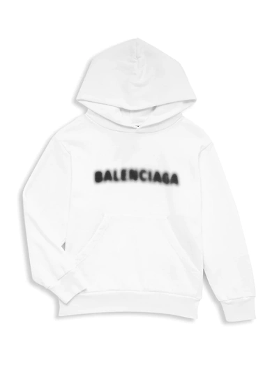 Shop Balenciaga Little Kid's & Kid's Logo Blurry Print Hoodie In White Black